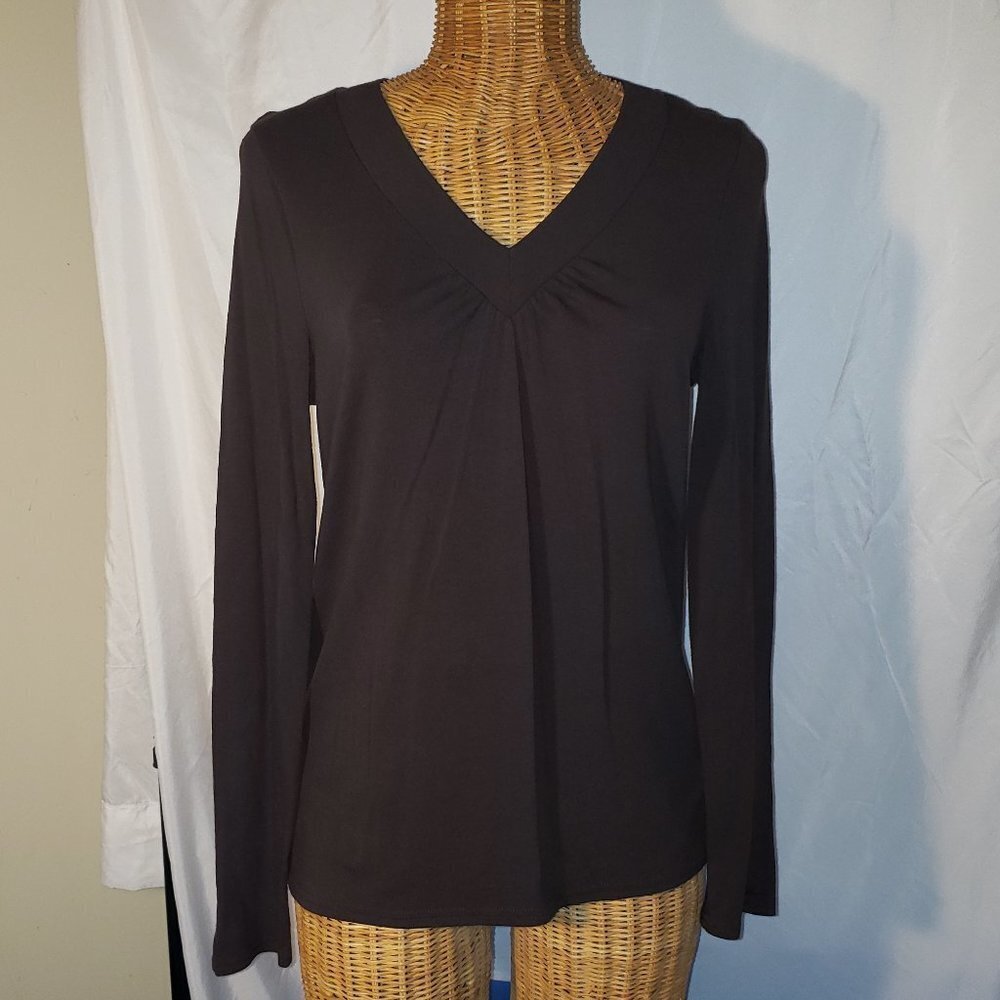 Ladies JANA Long Sleeve V Neck Tunic in Brown - M